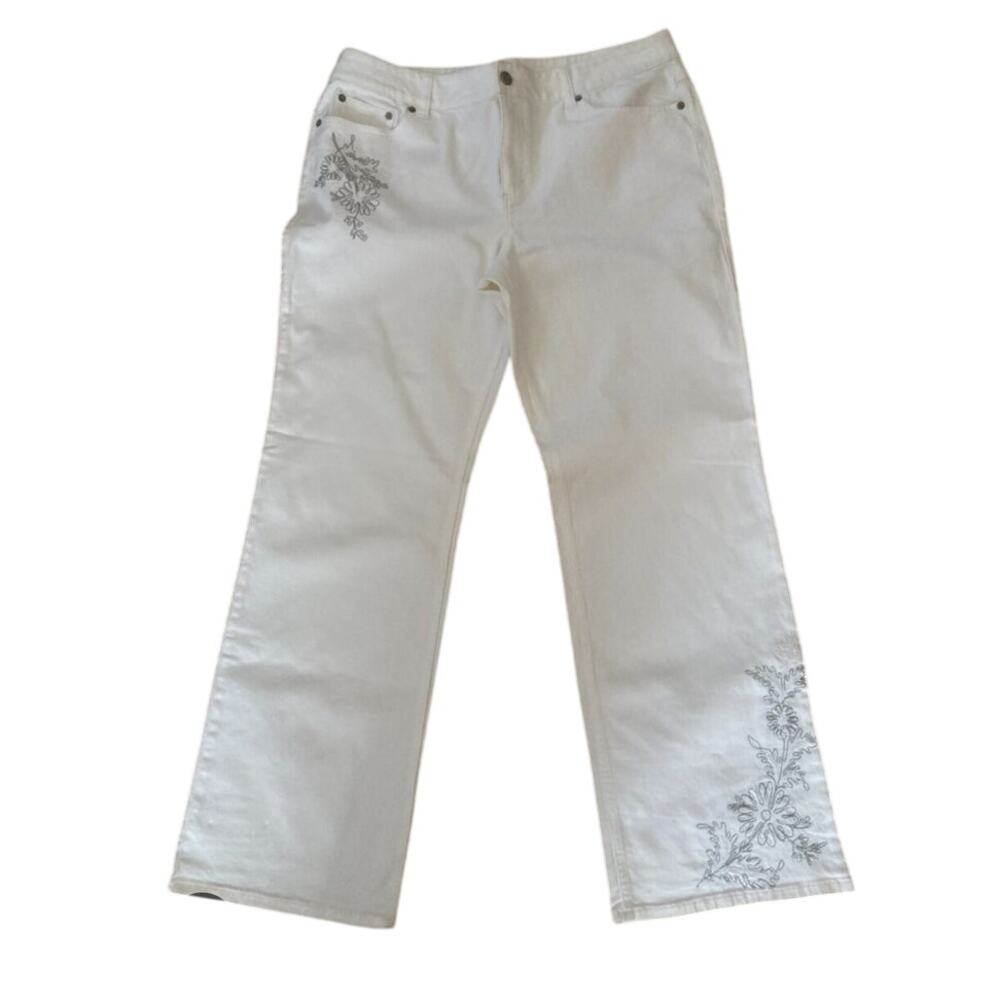 Loft White with silver embroidery Jeans size 4